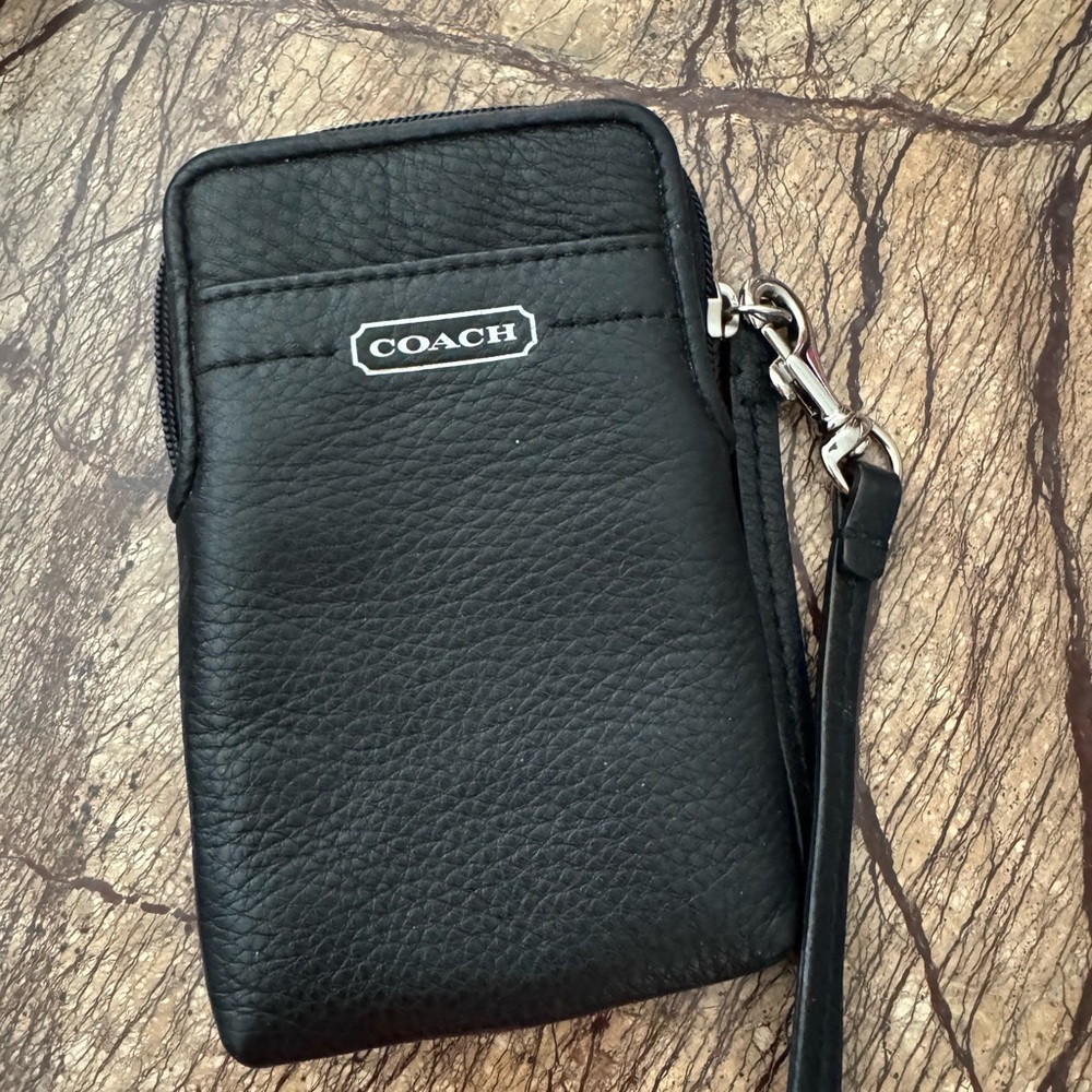 Coach Black Pebbled Leather Wristlet